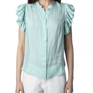 Zadig & Voltaire Light Aqua Ruffle Sleeve Blouse